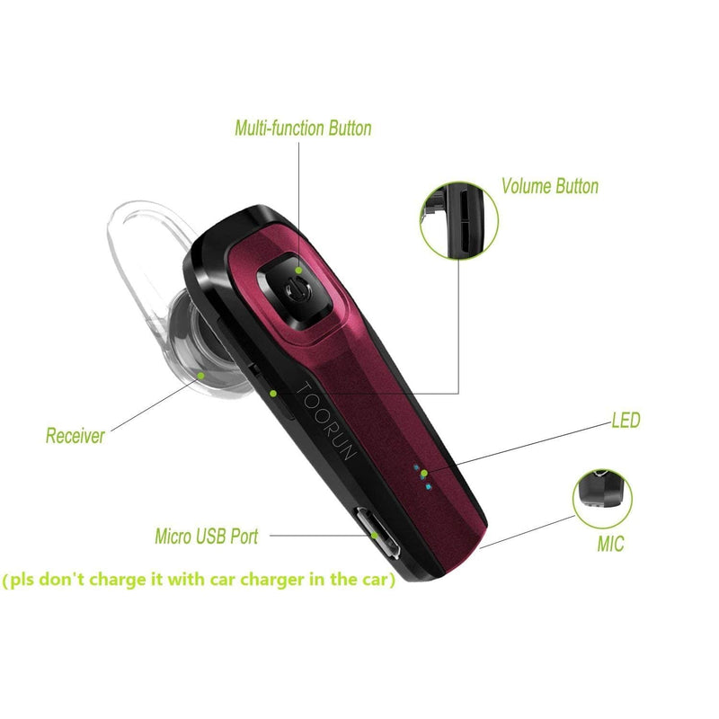 [Australia - AusPower] - Bluetooth Earpiece, M26 Bluetooth Headset Handsfree Wireless Headphone with Noise Cancelling and Microphone Compatible for Android iPhone Cell Phone Laptop - Red 