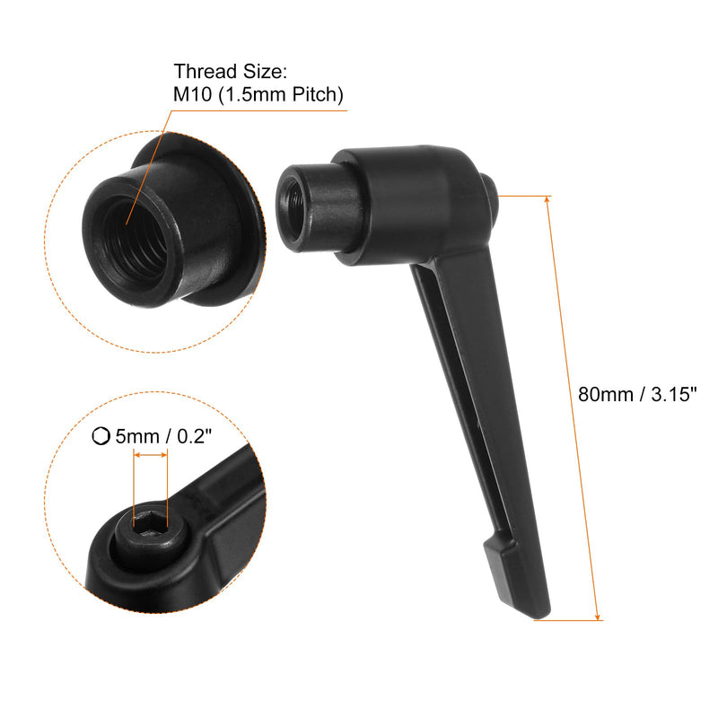 [Australia - AusPower] - 6pcs Adjustable Clamping Lever Handles M10 Female Thread Knobs Rotating Screw Locking Quick Release Ratchet Push Button Handle, Black M10 x 80mm 