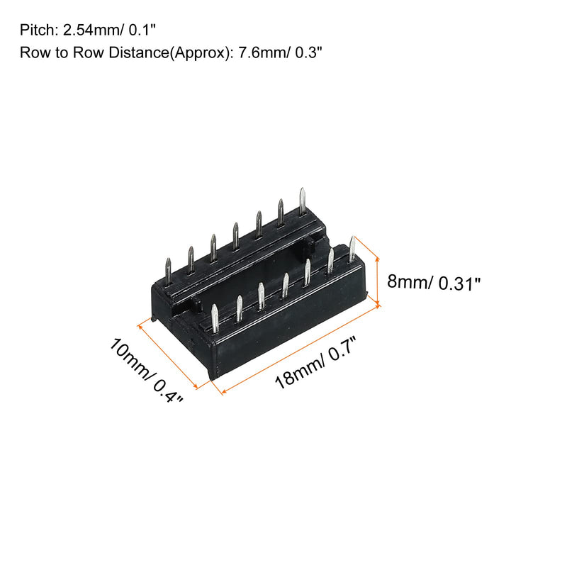 sourcing map Pack of 50 14-Pin DIP IC Sockets, Square Dip-IC Sockets, 2.54 mm Pitch Socket Adapter, Solder Connection for PCB Soldering Perforated Grid Board, Black 14p