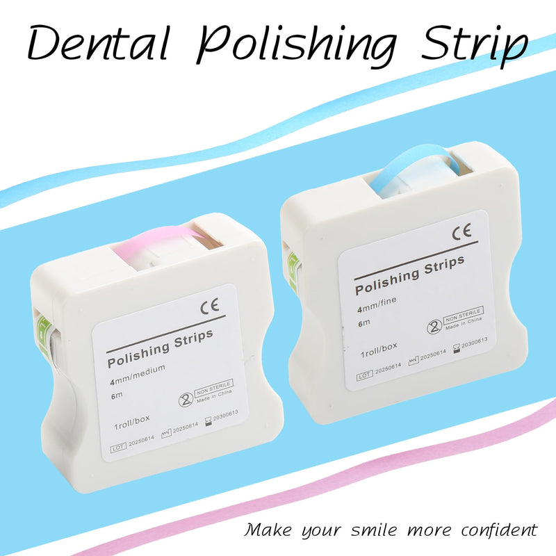 [Australia - AusPower] - Dental Polishing Strips Tooth File Teeth Whitening Oral Care Cleaning Tool 4mm x 6m Tooth Finishing Strip 2 Roll （Blue Fine+Pink Coarse） 