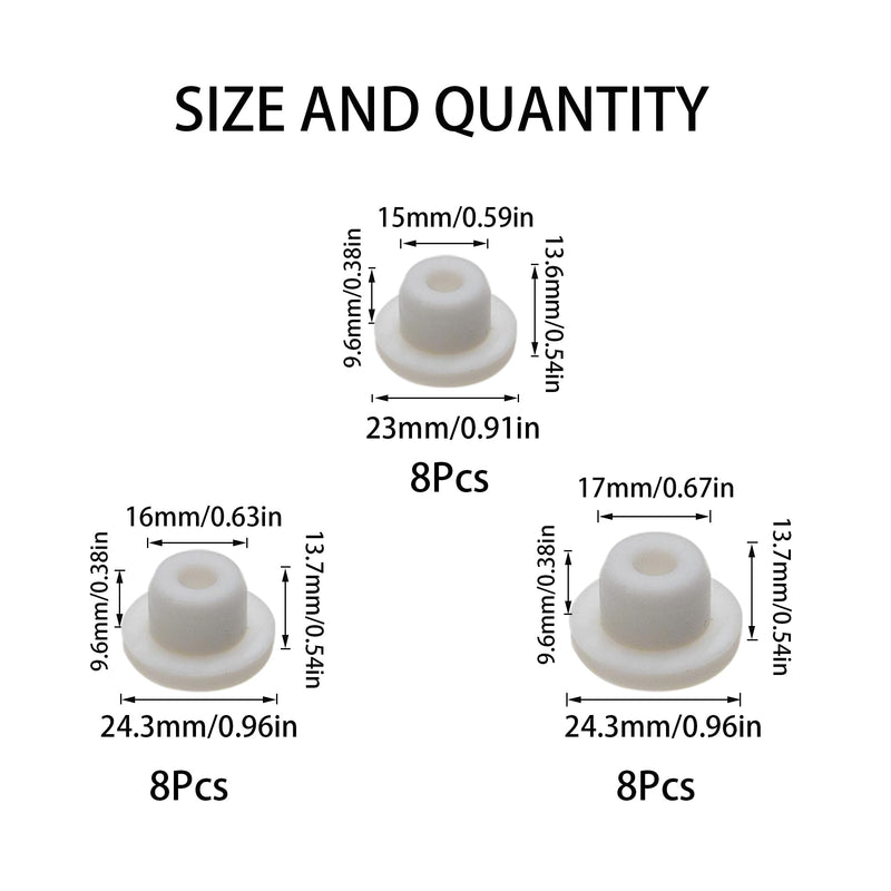 [Australia - AusPower] - 24Pcs Silicone Hole Plug Waterproof Plug Tube Plugs Hole Plug 3 Sizes Fit for 14mm 15mm 16mm Bathtub Hole White 