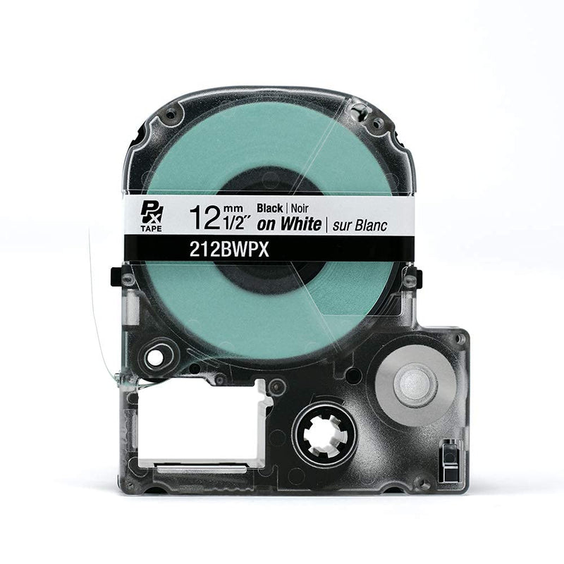 [Australia - AusPower] - Epson LABELWORKS 212BWPX Genuine PET (Polyester) Tape Cartridge - Black on White Standard Industrial Label Maker Tape - 1/2" (12MM) Wide, 30 ft 12mm 