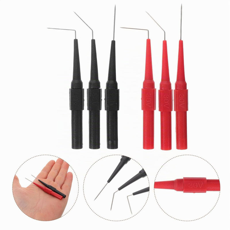 iplusmile 6-Piece Multimeter Test Probes Set: 0.7 mm Copper Test Probes Straight and Angled - For Precise Measurements of Voltage, Capacity, Car Cable Puncture, Red/Black