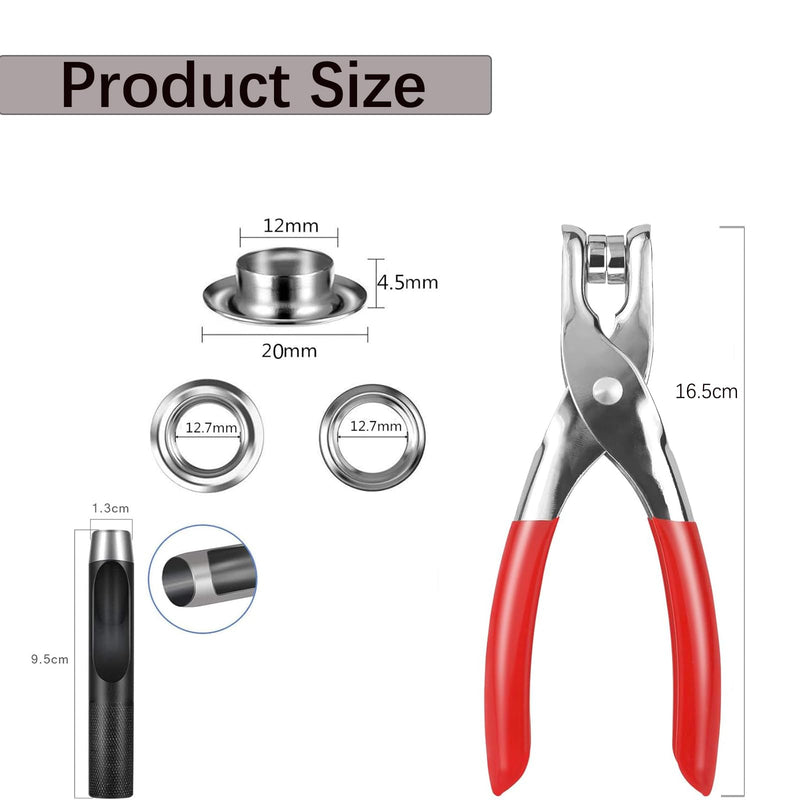 [Australia - AusPower] - 1/2 Inch Grommet Tool Kit 150 Set - Darteno Grommet Eyelets Metal in Gold & Silver with Hole Punch Pliers for Fabric, Leather, Canvas, Professional Installation Set 