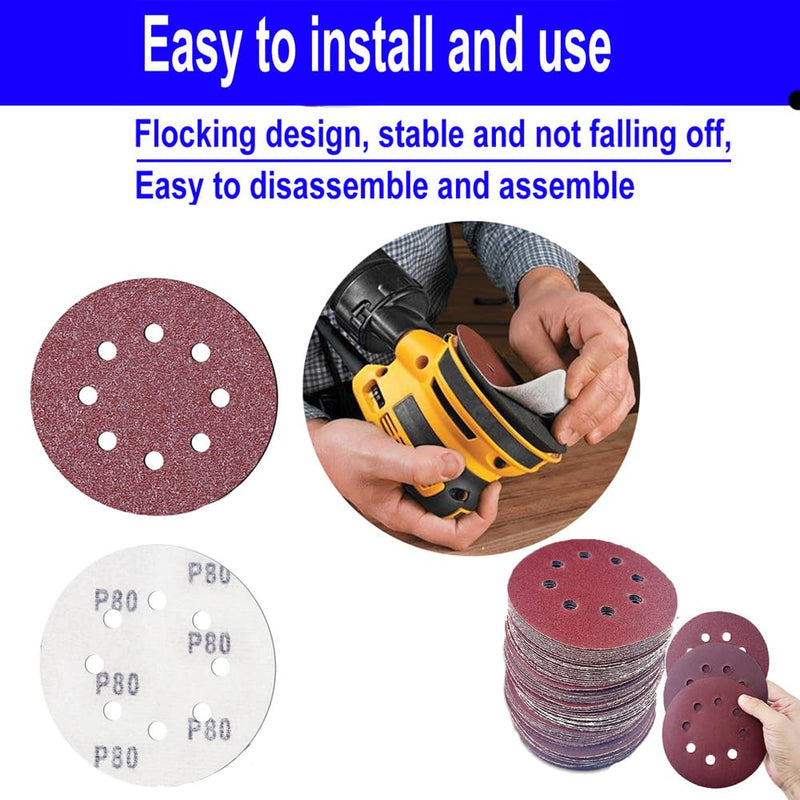 [Australia - AusPower] - Nutabevr Set of 80 Velcro Sandpaper, 8 Holes, Random Orbital Sanding Discs, Diameter 125 mm, Round Velcro for Random Orbital Sanders, Sanding Sheets Grit 40/60/80/100/120/180/240/320 
