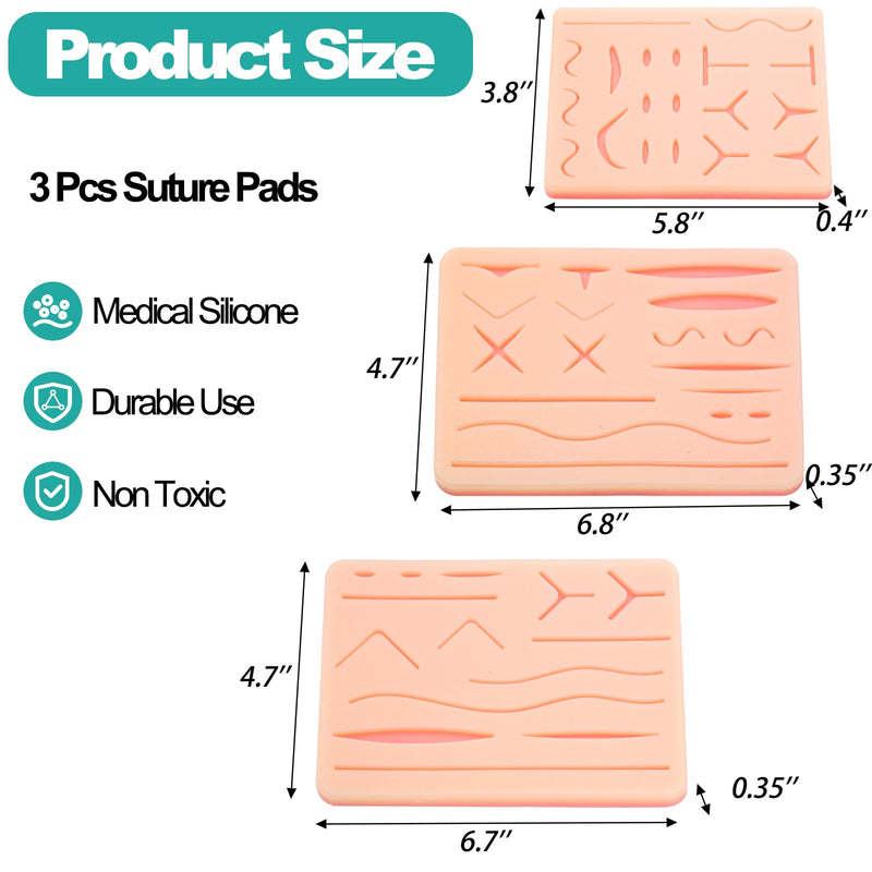 [Australia - AusPower] - ZENFUN 3 Packs Suture Practice Pad, 3 Layer Sature Pads for Medical, Silicone Suture Skin Kit with 14-19 Pre-Cut Wounds, Hard to Rip, Great Gift for Vet Students Veterinarian Nurses Training 