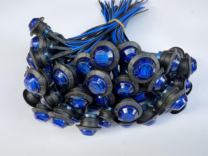 [Australia - AusPower] - 50pcs 3/4 side marker lights Blue Clearance Lamp Small Round Amber LED Side Marker Indicator Turn Signal Light Truck Trailer Bus Marine RV Automobiles Flatbed with heat shrink butt connectors 50pcs 