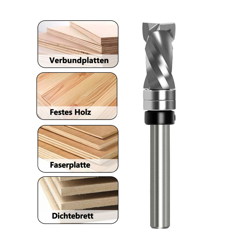 [Australia - AusPower] - Flush Cutter Spiral Cutter 8 mm Shaft - Up & Down Compression Spiral Groove Cutter 12 mm Cutting Diameter 25.4 mm Cutting Length with Double Ball Bearing, Spiral Grooved Router Cutter for Wood Cutters Ø 12mm, NL=25.4 