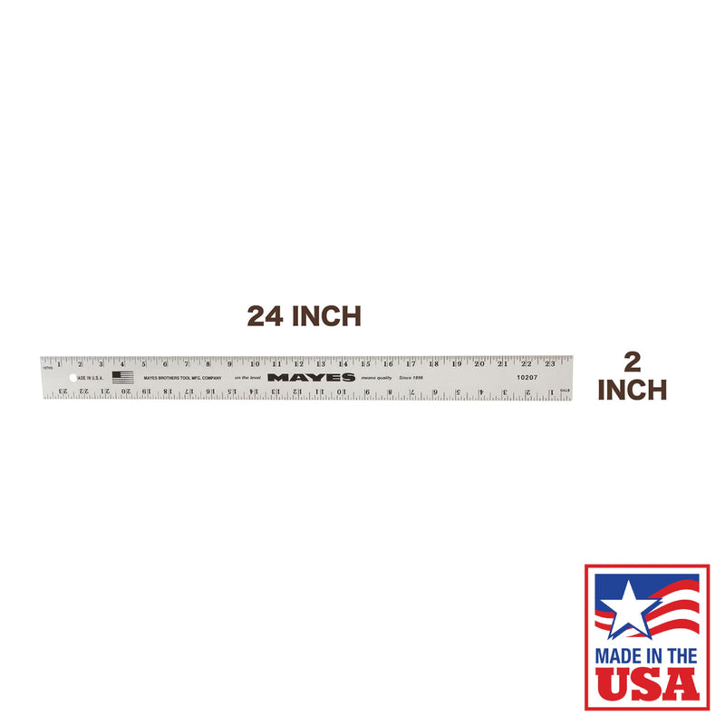 Mayes 10207 24 Inch Straight Edge Aluminum Ruler, Heavy Duty 24 Inch Ruler with Standard Measurements, Extra Thick Precision Straight Edge, Made in USA Silver