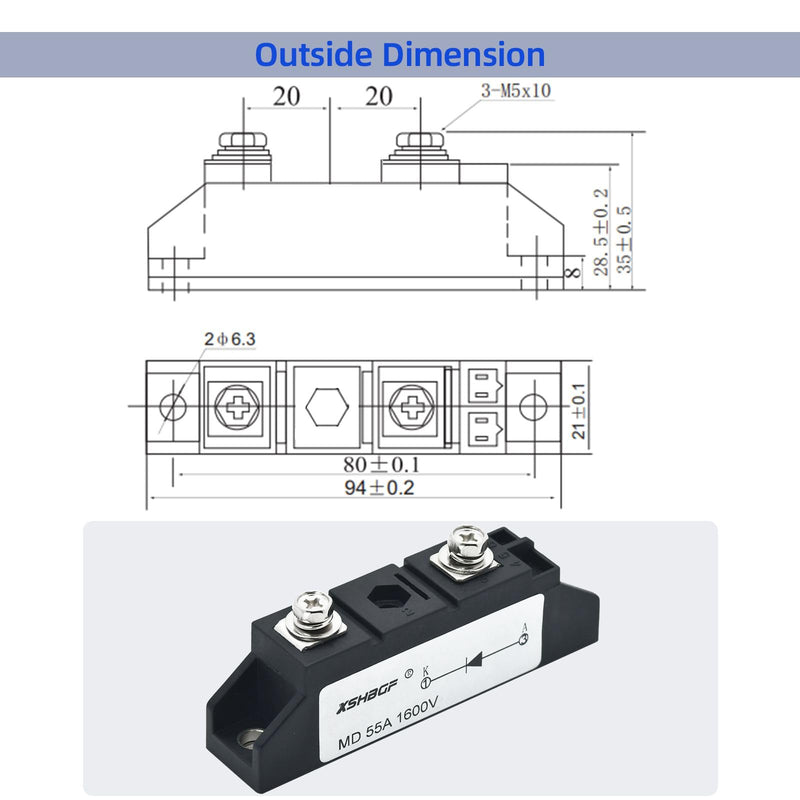 [Australia - AusPower] - MD55A1600V Anti-Reverse Diode Module for Solar Power Systems 1600V Peak Voltage 50A Load Capacity 