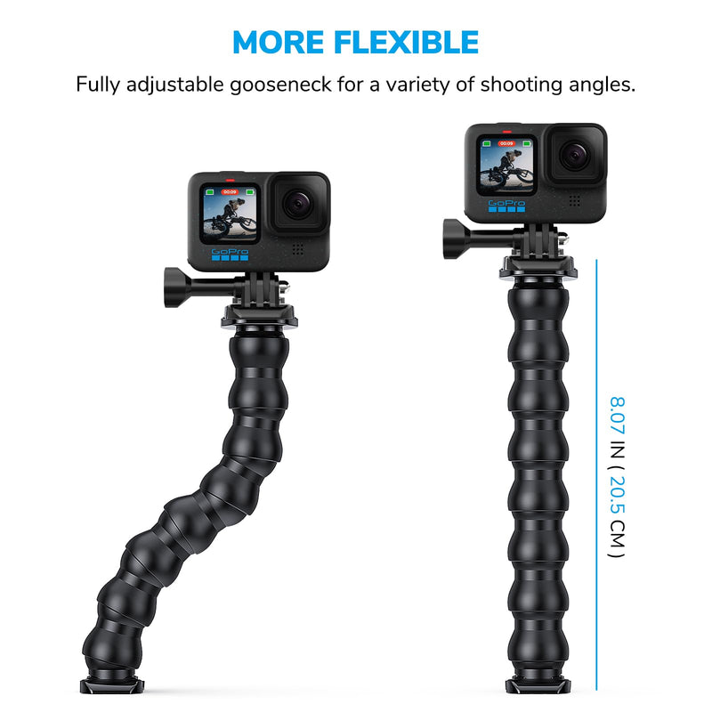 [Australia - AusPower] - Sametop Jaws Flex Clamp Mount with Adjustable Gooseneck Compatible with GoPro Hero 12, 11, 10, 9, 8, 7, 6, 5, 4, Session, 3+, 3, 2, 1, Max, Hero (2018), Fusion, DJI Osmo Action Cameras Standard 