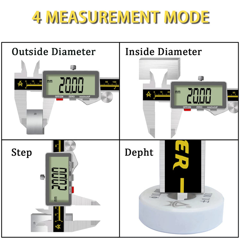 [Australia - AusPower] - Digital Caliper,ACEMETER 0-6" Vernier Calipers Measuring Tool-Electronic Micrometer with Large LCD Screen,Metal Metric Measure Caliper for Engineer Carpenter,Auto-Off Feature,Inch/Fraction/Millimeter Stainless Steel 6 inch/150mm 