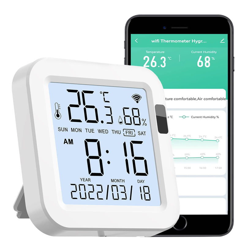 [Australia - AusPower] - Smart WiFi Temperature Humidity Monitor: Tuya Wireless Temperature Humidity Sensor with APP Notification Alerts, WiFi Thermometer Hygrometer for Home Pet Garage with LCD Display, Compatible with Alexa 