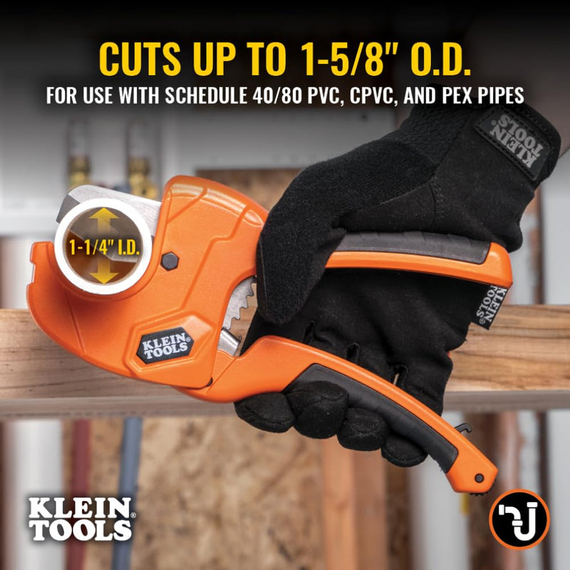 [Australia - AusPower] - Klein Tools 50063 Ratcheting PVC Pipe Cutter, Cuts 1-1/4-Inch I.D. PVC, CPVC, PEX Pipes, One-Handed Operation, Replaceable Blades 