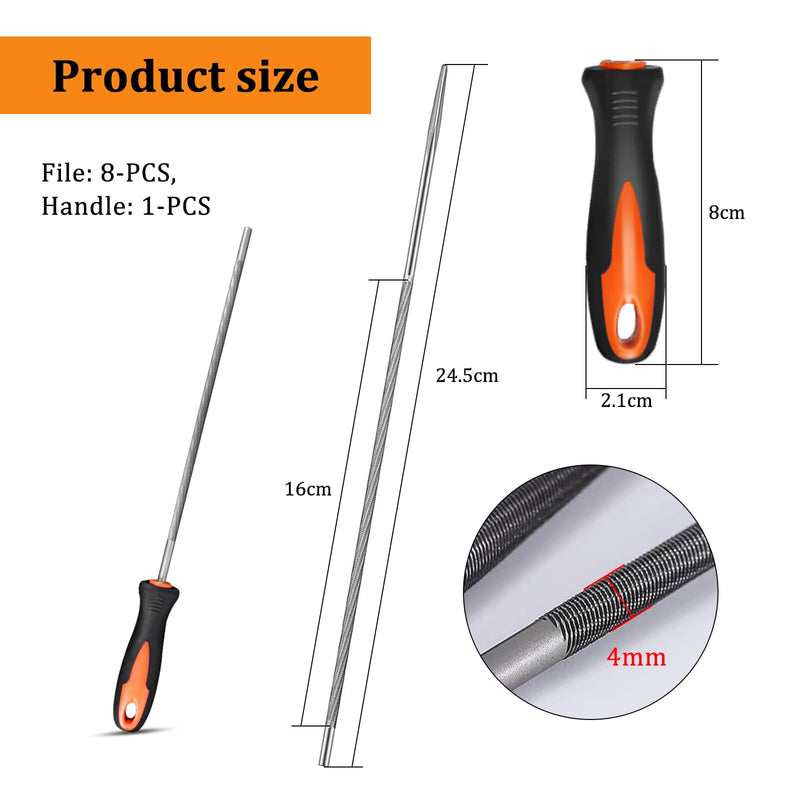[Australia - AusPower] - Pack of 8 File for Chainsaw, 4 mm, Chainsaw File, Saw Chains, Round File with Plastic Handle, Hard Steel, Round File for Repair and Sharpening 3/8 Inch Chainsaws Lawn Mower 