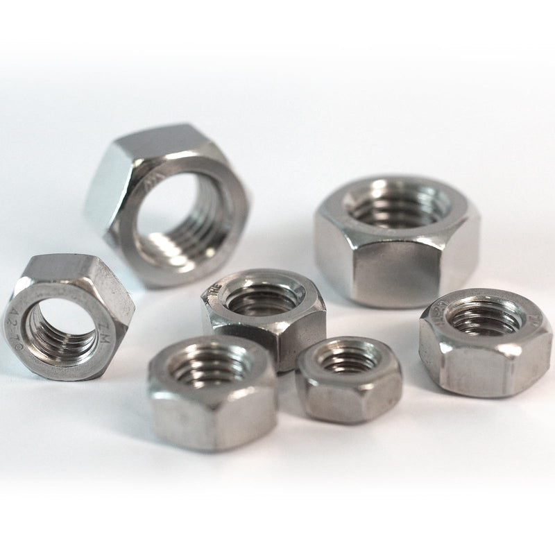 7/8"-9 Hex Nuts (10pcs), 304 Stainless Steel (18-8), Hardware, UNC, Coarse Thread, SAE, ASME B18.2.2 7/8"-9
