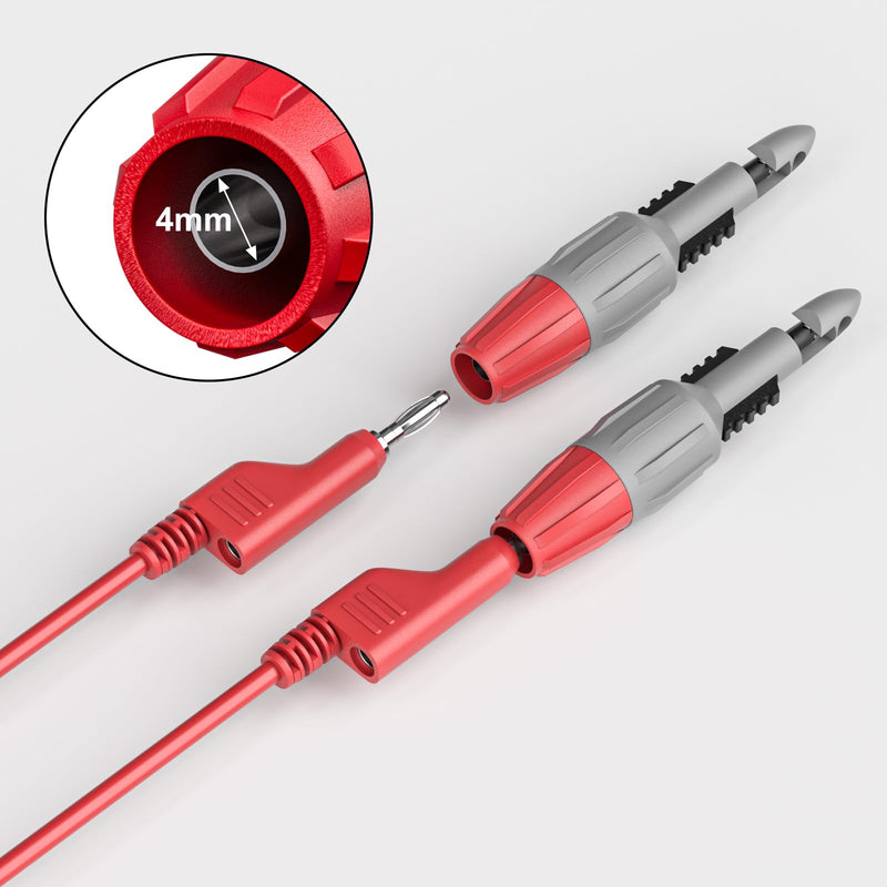 [Australia - AusPower] - Cleqee 2 Piece Heavy Duty Wire Probe Insulation Terminal Set with 4 mm Socket for Multimeter Voltmeter Electrical Testing Red & Black 4mm Stecker 