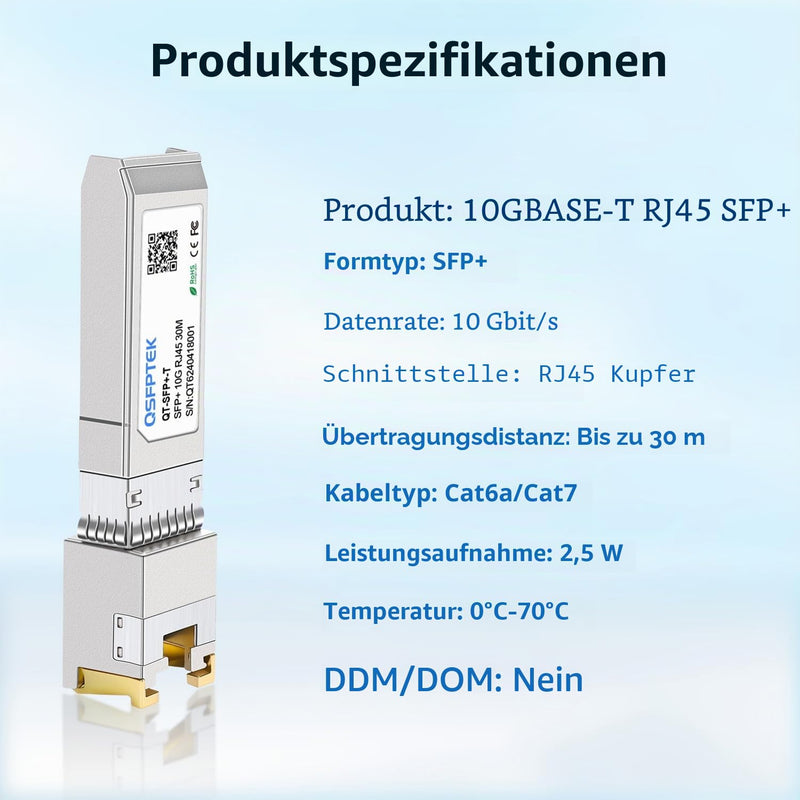 QSFPTEK (Pack of 2) 10GBASE-T SFP+ RJ45 Module up to 30 m, 10G SFP+ RJ45 Copper Transceiver GBIC for Cisco SFP-10G-TS, Ubiquiti UF-RJ45-10G, Mikrotik, D-Link