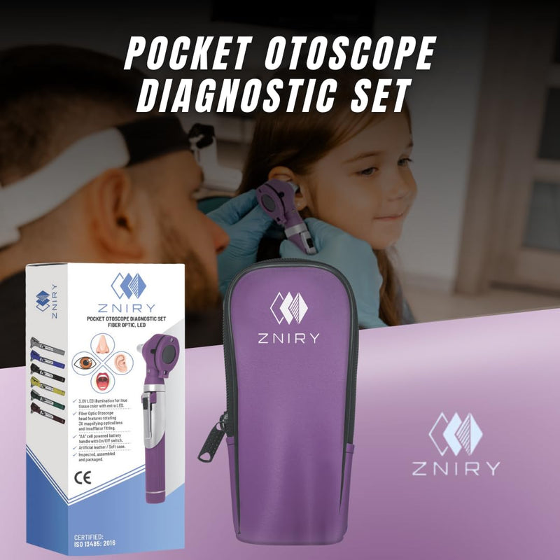 [Australia - AusPower] - Fiber Optic Mini Otoscope - Ear Scope with Light for Infection Detection, Wax Removal, and at-Home ENT Exams (Purple Color) 