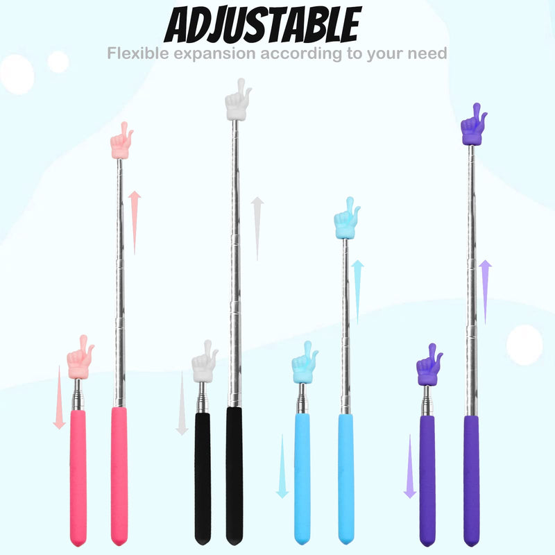 [Australia - AusPower] - 4Pcs Telescopic Teachers Pointer, Mini Extendable Hand Pointer Finger Pointer Stick, Retractable Classroom Pointer for Elementary School Kindergarten Teacher Supplies (Black Pink Blue Purple) 