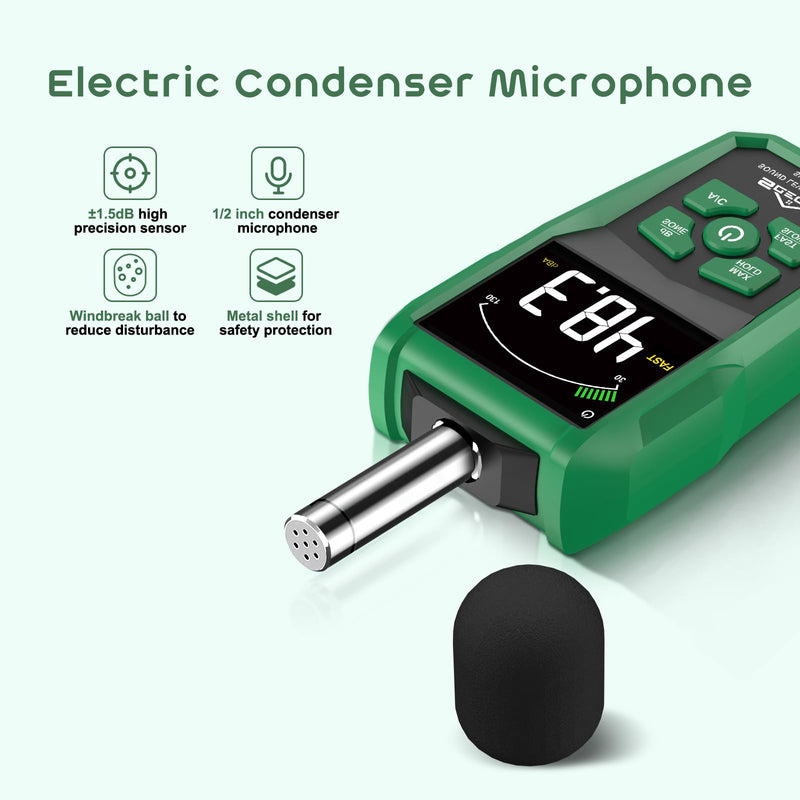 [Australia - AusPower] - Decibel Meter, SQECH Sound Level Meter with Coloured Backlit Screen, dB Meter with A/C Rating, dB/SONE Units, Fast/Slow Response, Range 30-130dB 