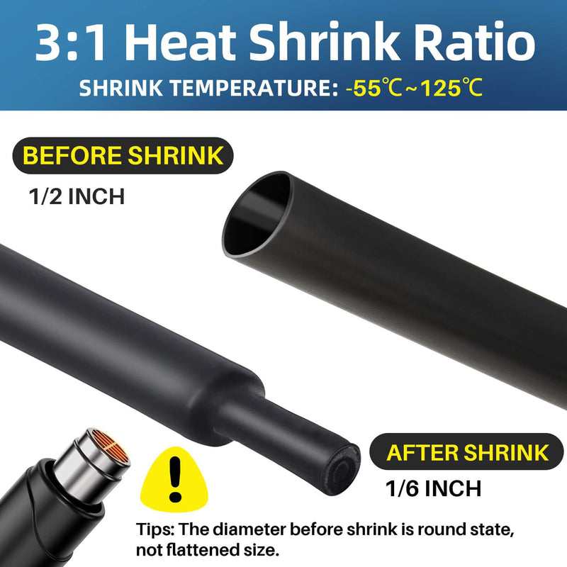 [Australia - AusPower] - Heat Shrink Tubing 1/2 Inch - 3:1 Ratio Heat Shrink Sleeves Heavy Duty Marine Grade Heat Shrink Wire Cable Tubing Electrical Shrink Wrap Tubing Adhesive 10ft. 