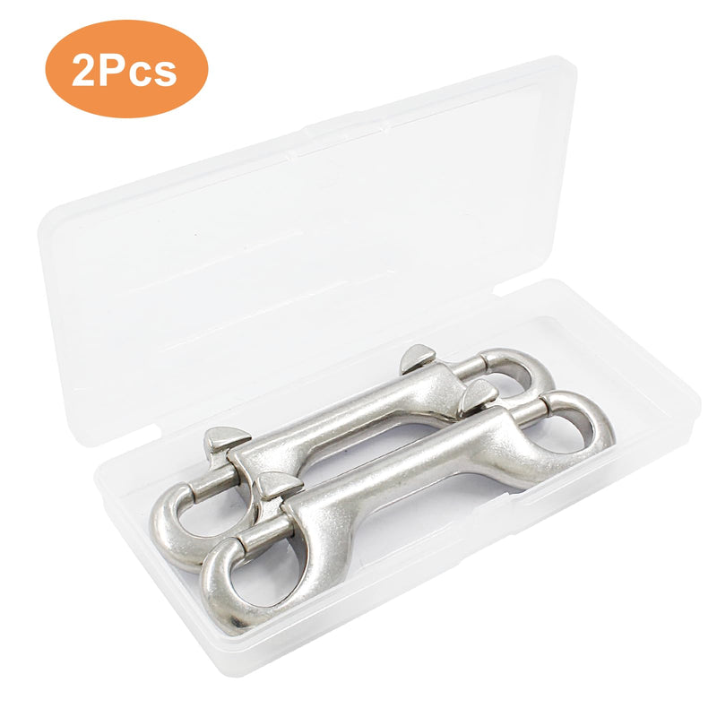 [Australia - AusPower] - 2 Pcs 4 Inch 316 Stainless Steel Double Ended Bolt Snaps Hook Marine Grade, Double Snap Hook Chain Clips for Dog Leash Key Chain Horse Tack Diving Pet Feed Bucket Garage Use 