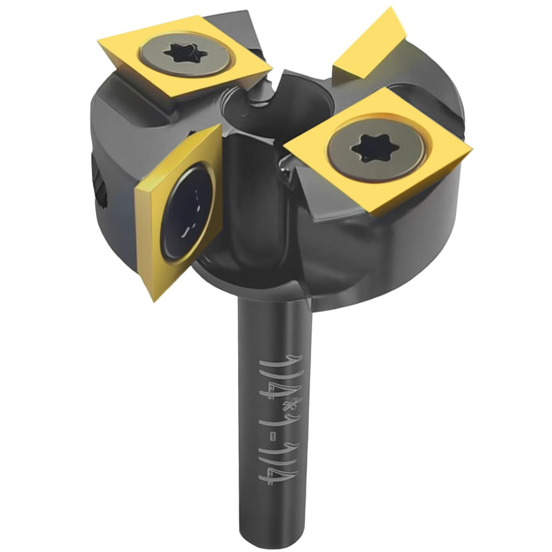 Slab Flattening Router Bit 1/4" Shank, 1-1/4" Cutting Diameter, 2+2 Titanium-Coated Flutes, Carbide Inserts for CNC Spoilboard Surfacing Planing and MDF Surfacing for Slab Leveler, Rabbeting 1/4" Shank, 1-1/4" Cutting Diameter,2+2 Wings