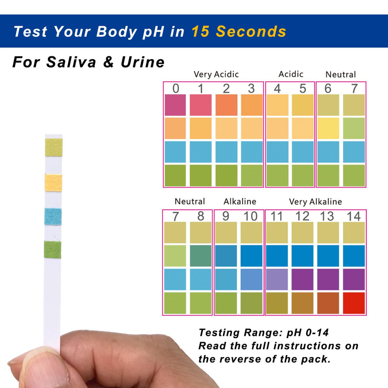 [Australia - AusPower] - Urine pH Test Strips for Humans 100 Ct with 100 Cups, 0-14 pH Strips for Saliva Testing, Alkaline Acid pH Test Strips for Water, Pool, Body pH, Fast 15-Second Results 