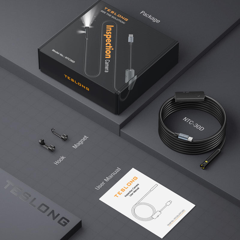 [Australia - AusPower] - Dual Lens Endoscope Camera with Light, Teslong USB-C Borescope Inspection Camera with 8+1 LED Lights, 10FT Flexible Waterproof Fiber Optic Camera Snake Scope compatible with iPhone 15, Android Phone 