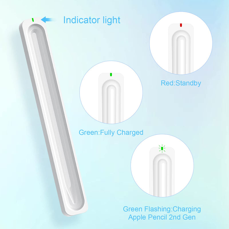 [Australia - AusPower] - Charging Case Compatible with Apple Pencil 2nd Generation Only, Magnetic Charging Stand for Ipad Pen 2nd Gen with USB Cable, LED Indicator Light, Anti-Silp Base (White) 