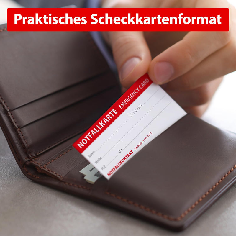 OHM® 10 x Emergency Emergency Card - Credit Card Size | More safety for children and seniors, emergency medical information for first aid such as contact address, etc.