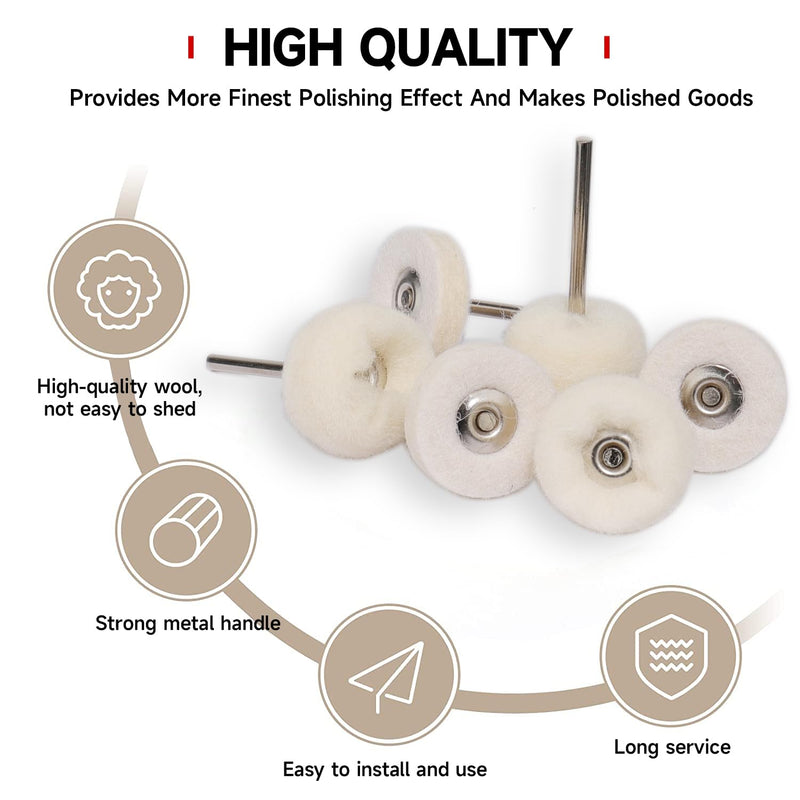[Australia - AusPower] - Shineboc 50 Pieces Wool Felt Polishing Discs, Wool Felt Mounted Mandrel Polishing Set with 1/8 Inch Shaft Polishing Accessories for Dremel Rotary Tool Jewellery Metal Glass 