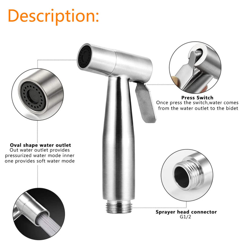 LikeHome 2 Pieces Bidet Toilet Sprayer Head Stainless Steel Handheld Bidet Sprayer Cloth Bathroom Diaper Spray for Kitchen and Toilet Cleaning Brushed Nickel