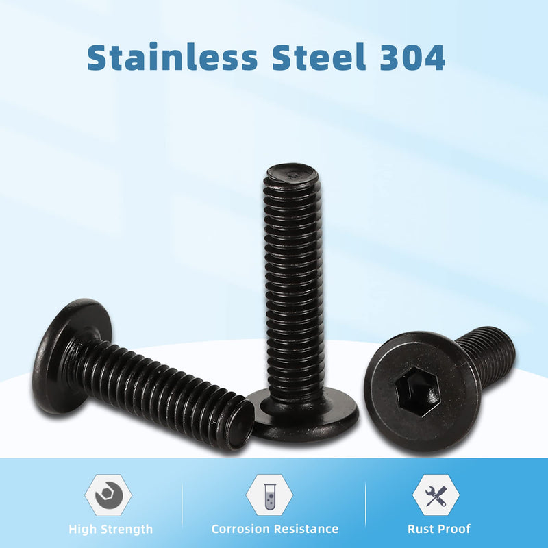[Australia - AusPower] - 1/4-20 x 3/4" Flat Head Socket Head Screw Furniture Bolts Countersunk Connector Screws, Stainless Steel 18-8 (304), Black Oxide, Fully Threaded, 25 PCS 1/4-20 x 3/4" 