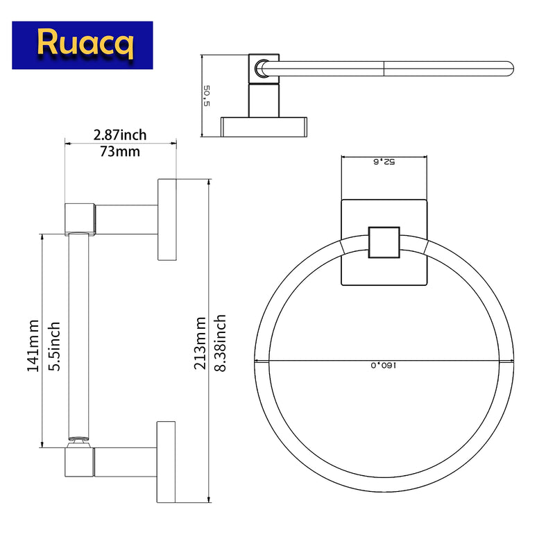 Ruacq Matte Black Toilet Paper Holder Towel Ring Bathroom Accessories Hardware Set Double Post Pivoting Toilet Roll Holder Square Stainless Steel and Zinc Alloy Modern Wall Mounted 2 Pieces 2pcs