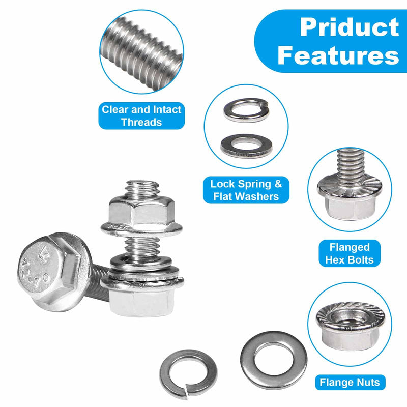 [Australia - AusPower] - Yinpecly 25 Sets M6-1.0 x 16mm Flanged Hex Head Bolts Kits, M6 Flange Hexagon Screws and Nuts,Flat & Spring Lock Washers,18-8 (304) Stainless Steel,Metric Bolt Assortment, Fully Threaded 