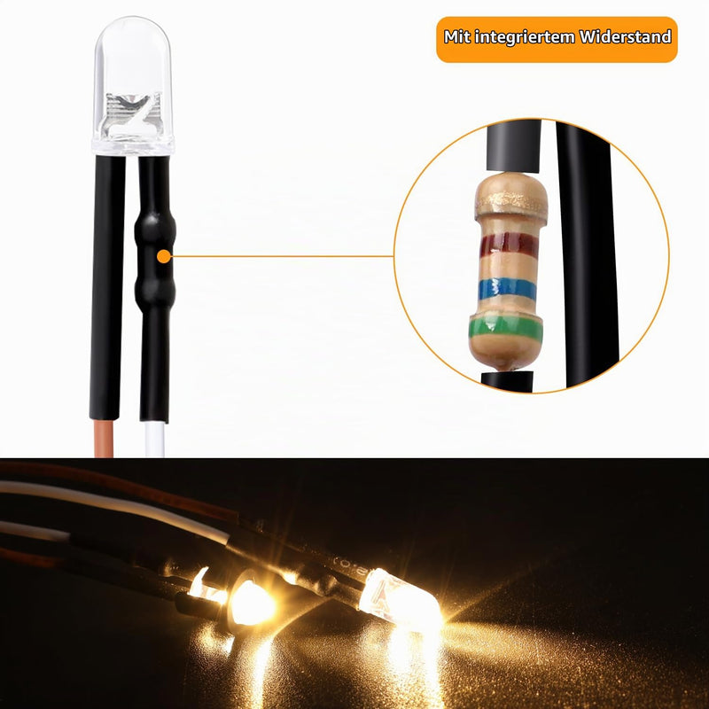 Pack of 30 5 mm 12 V Pre-Wired LED Diode Light, Warm White, 20 cm Pre-Wired Light + 30 Pieces 5 mm Plastic Diode Holder 5 mm. Warm White - 30 pieces