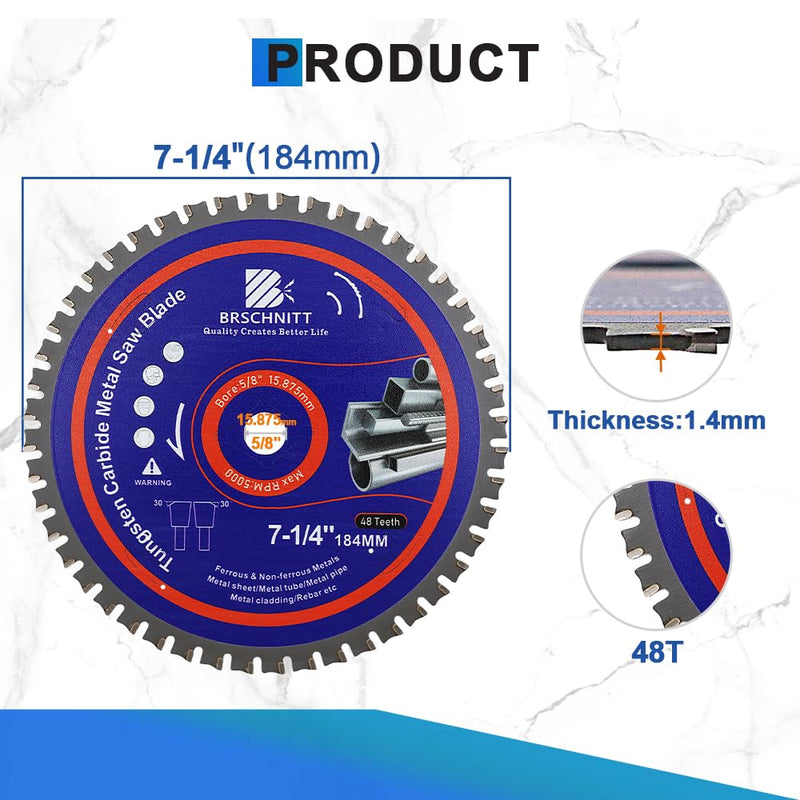 [Australia - AusPower] - Circular Saw Blade Metal 184 mm 15.875 mm 48T TCT Metal Circular Saw Blade for Cutting Steel, Aluminium, Copper, Metal Mild Steel, for Circular Saw and Chop Saw, Metal Saw Blade 184MM（7-1/4"） 1 