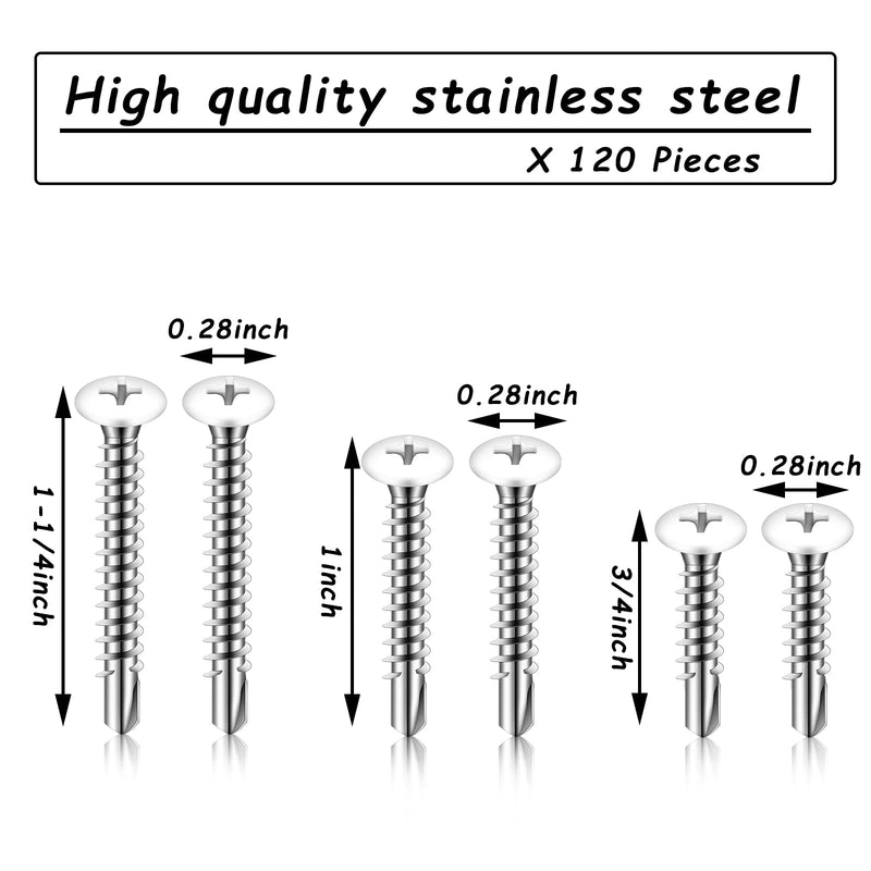 [Australia - AusPower] - 120 Pcs #8 White Pan Head Screw White Sheet Metal Screws Self Tapping Screws for Metal Quad Drive Self Tapping Drill Screws Cargo RV Exterior Fasteners, Enclosed Trailer Repair Screws,3 Sizes 