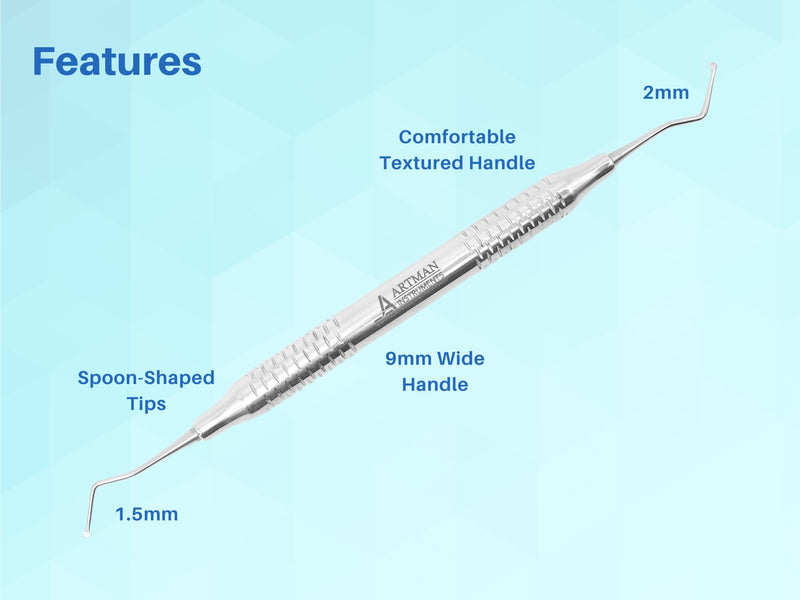 [Australia - AusPower] - Dental Excavator Double Ended1.5 and 2 mm Set of 3 Restorative Endodontic Tool Slip Resistant Handle Artman Instruments 