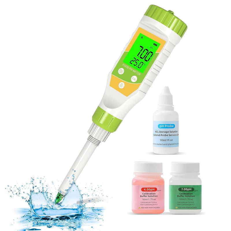 Digital pH Meter for Food Fermentation and Canning, Smart Food pH Tester with High Accuracy Spear Probe for Sourdough, Salsa and Hot Sauces, pH Test Pen with ATC for Solid and Liquid