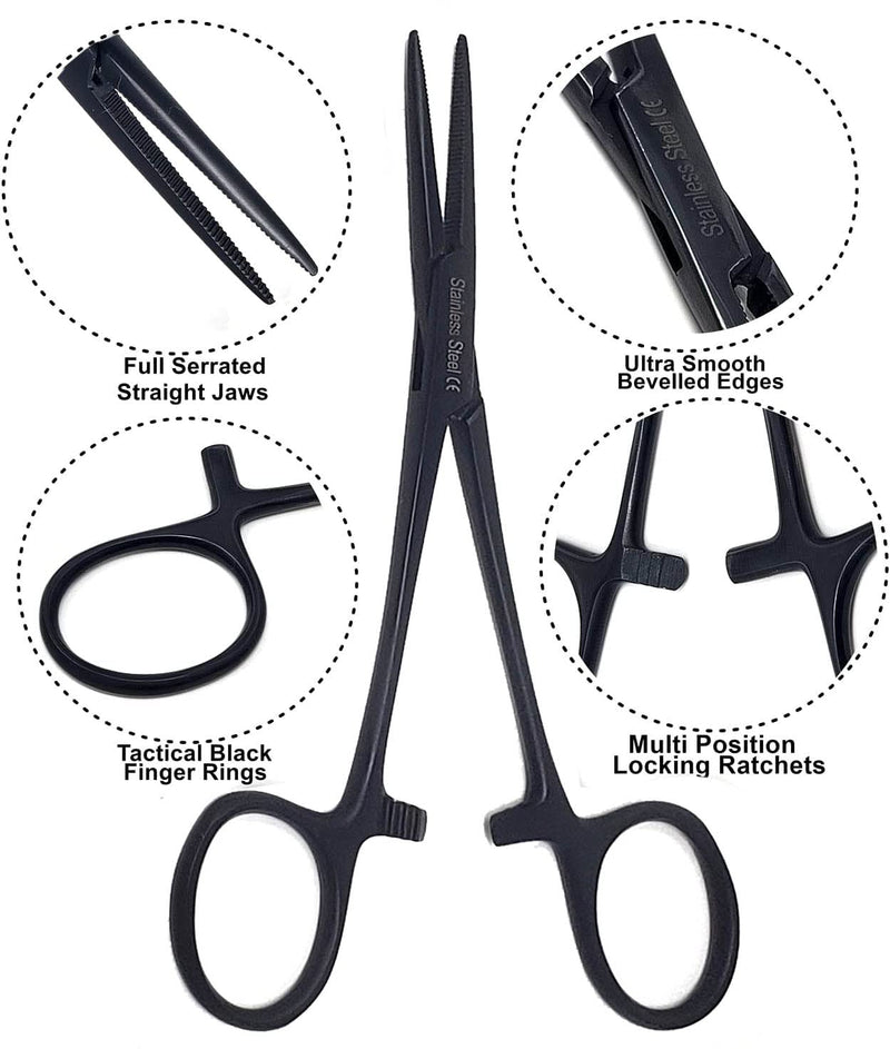 [Australia - AusPower] - Set of 4 Bandage Scissors 5.5", Stitch Scissors 4.5" and Hemostat 5.5" Straight Curved Made of Premium Quality Stainless Steel (Jet Black) Jet Black 