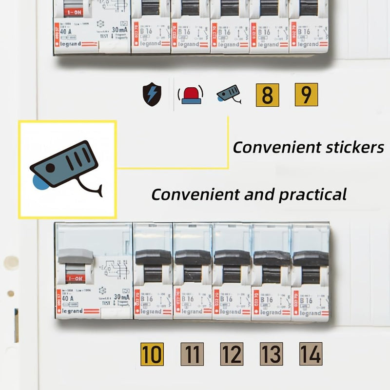 70pcs Electrical Panel Label Stickers, White Power Distribution Box Circuit Breaker Reminder Labels, Transparent Identification Decals for Electrical Panels