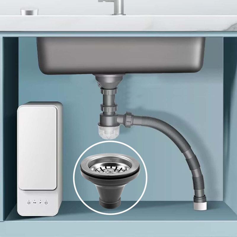 3-1/2'' ﻿Kitchen Sink Drain Kit Sink Drain Basket Sink Drain Assembly 304 Stainless Steel Sink Strainer Basket Stopper for Home Standard Kitchen Sinks （Tailpiece Included） Gray+1