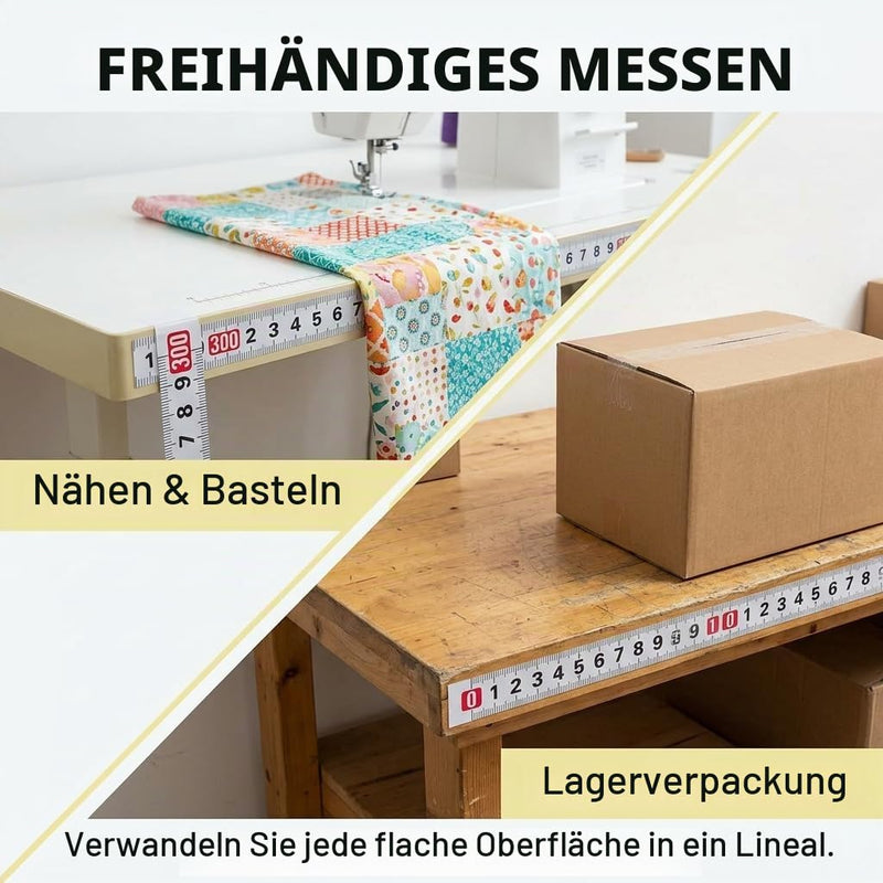 2 Tape Measure Self-Adhesive 3 m 12.5 mm Metric Carbon Steel Workbench | Steel ruler stick, T-rail precision, white scale, measuring tape, craft workshop ruler, measuring accurate