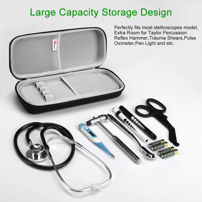 [Australia - AusPower] - Stethoscope Carrying Case, Hard Stethoscope Case Compatible for 3M Littmann Classic III, Cardiology IV Diagnostic, MDF Acoustica Stethoscopes and Other Nurse Accessories (Black) Polyester_Black 