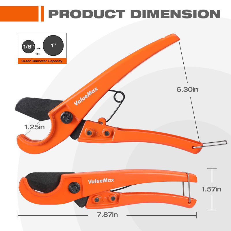 [Australia - AusPower] - ValueMax PEX Cutter with Teflon Coated Sharp Blade, Hose Cutter with 1/8"-1" Cutting Capacity, Tubing Cutter for PEX, PPR, PE, PP and Rubber Hoses, Suitable for Home and Plumbing Repairs 