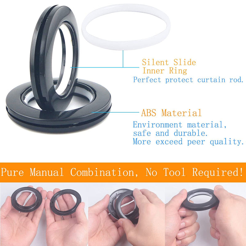 32 Pack Curtain Grommet, Inner Diameter 1-9/16"(40mm) Curtain Eyelet Rings Roman Ring Grommet Curtains Grommets kit for Casement Eyelet Tool Accessory (Black) Black