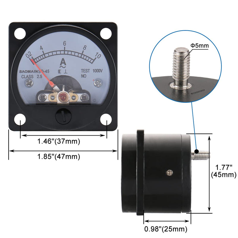 [Australia - AusPower] - Baomain Ammeter AC 0-10A Round Analog Panel Meter Class 2.5 Accuracy Black SO-45 